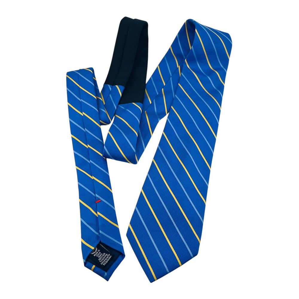 Chaps Silk Neck TieBlue & Yellow Striped Textured Men’s  58 x 3" EUC